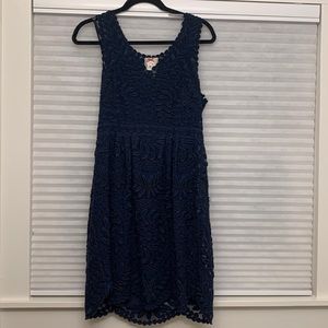 Anthropologie navy lace cocktail dress